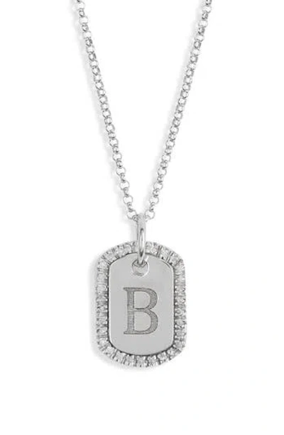 Meshmerise Diamond Initial Dog Tag Pendant Necklace In Metallic