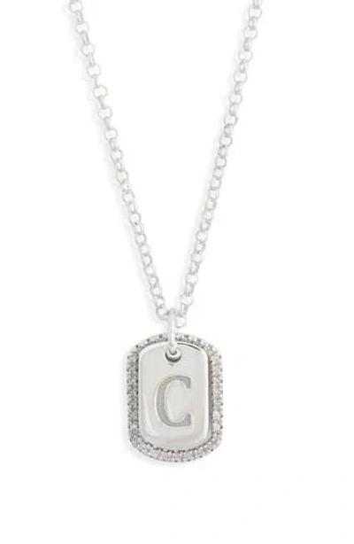Meshmerise Diamond Initial Dog Tag Pendant Necklace In White-c