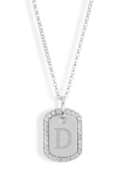 Meshmerise Diamond Initial Dog Tag Pendant Necklace In White-d
