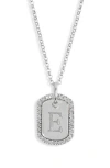 Meshmerise Diamond Initial Dog Tag Pendant Necklace In White-e