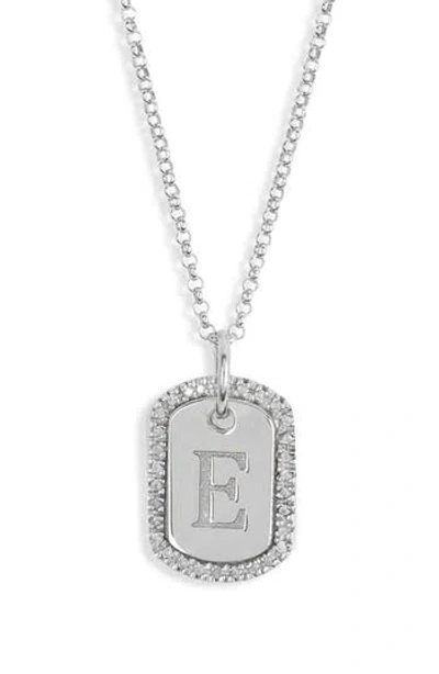 Meshmerise Diamond Initial Dog Tag Pendant Necklace In White-e
