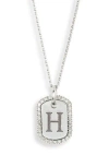 Meshmerise Diamond Initial Dog Tag Pendant Necklace In White-h