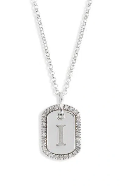 Meshmerise Diamond Initial Dog Tag Pendant Necklace In White-i