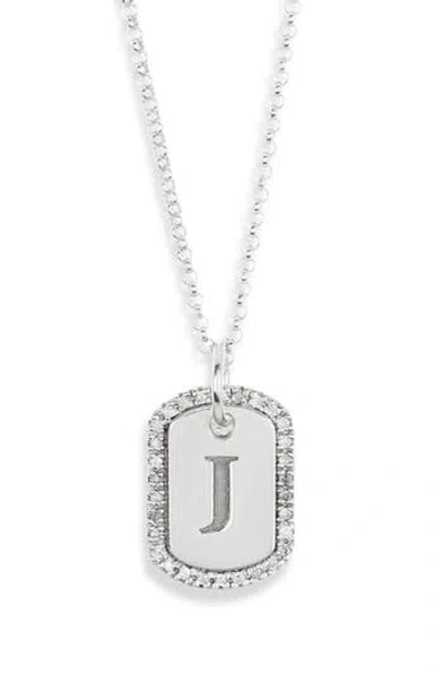 Meshmerise Diamond Initial Dog Tag Pendant Necklace In White-j