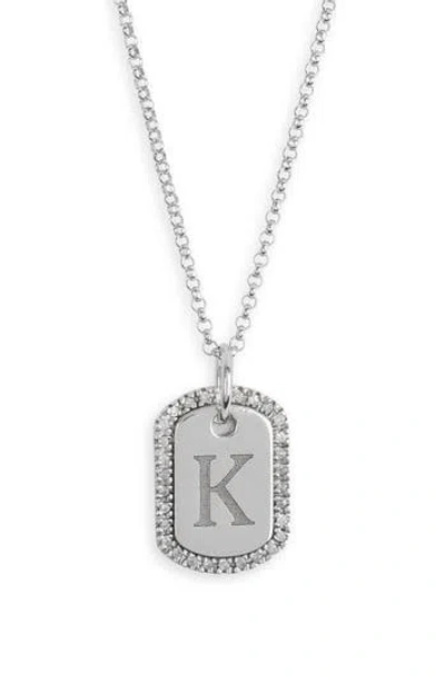 Meshmerise Diamond Initial Dog Tag Pendant Necklace In White-k