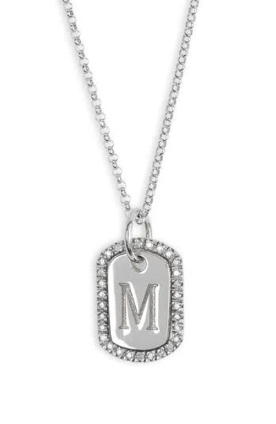 Meshmerise Diamond Initial Dog Tag Pendant Necklace In White-m