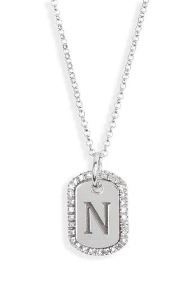 Meshmerise Diamond Initial Dog Tag Pendant Necklace In Gray