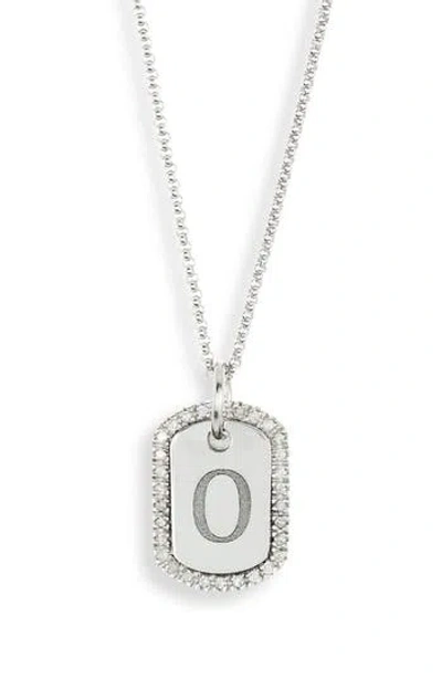 Meshmerise Diamond Initial Dog Tag Pendant Necklace In White-o