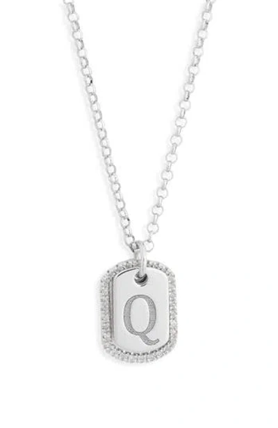 Meshmerise Diamond Initial Dog Tag Pendant Necklace In White-q