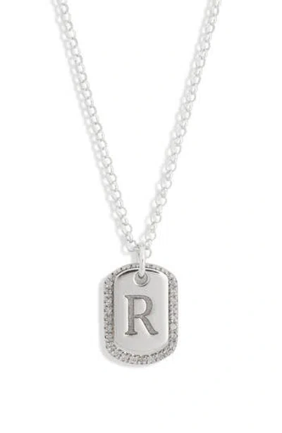 Meshmerise Diamond Initial Dog Tag Pendant Necklace In White-r