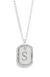Meshmerise Diamond Initial Dog Tag Pendant Necklace In White-s