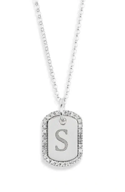 Meshmerise Diamond Initial Dog Tag Pendant Necklace In White-s