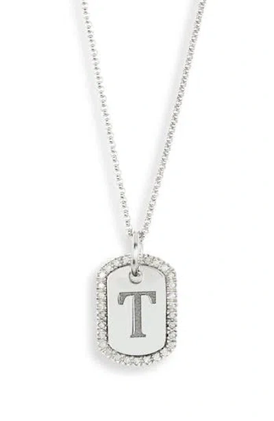 Meshmerise Diamond Initial Dog Tag Pendant Necklace In White-t