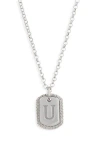 Meshmerise Diamond Initial Dog Tag Pendant Necklace In White-u