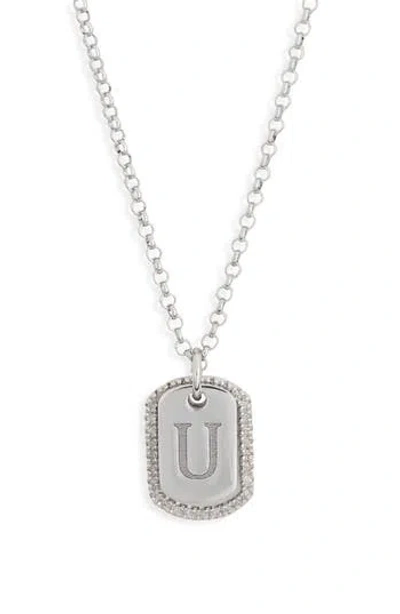 Meshmerise Diamond Initial Dog Tag Pendant Necklace In White-u