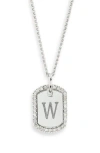 Meshmerise Diamond Initial Dog Tag Pendant Necklace In White-w