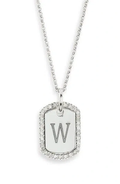 Meshmerise Diamond Initial Dog Tag Pendant Necklace In White-w