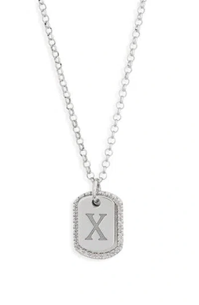 Meshmerise Diamond Initial Dog Tag Pendant Necklace In White-x