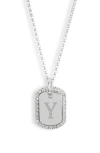 Meshmerise Diamond Initial Dog Tag Pendant Necklace In White-y