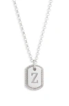 Meshmerise Diamond Initial Dog Tag Pendant Necklace In White-z