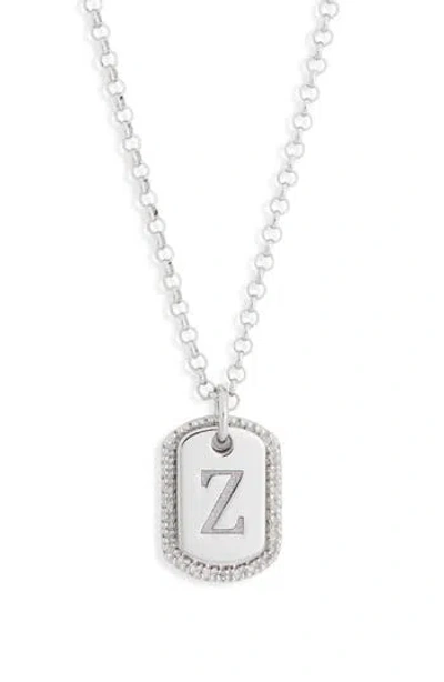 Meshmerise Diamond Initial Dog Tag Pendant Necklace In White-z