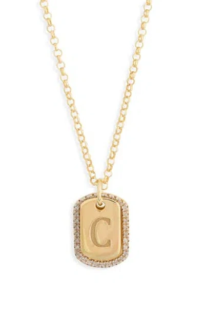 Meshmerise Diamond Initial Dog Tag Pendant Necklace In Yellow-c