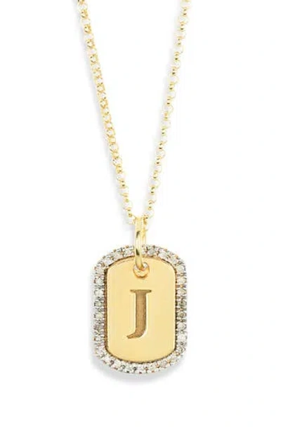 Meshmerise Diamond Initial Dog Tag Pendant Necklace In Yellow-j