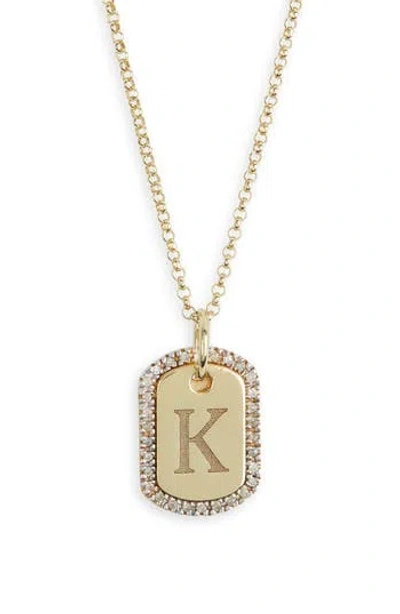 Meshmerise Diamond Initial Dog Tag Pendant Necklace In Yellow-k