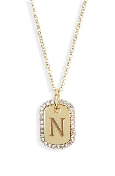 Meshmerise Diamond Initial Dog Tag Pendant Necklace In Yellow-n