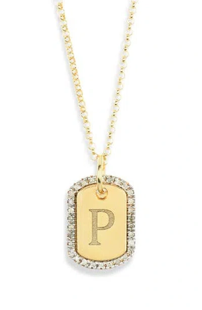 Meshmerise Diamond Initial Dog Tag Pendant Necklace In Yellow-p