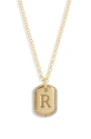 Meshmerise Diamond Initial Dog Tag Pendant Necklace In Yellow-r