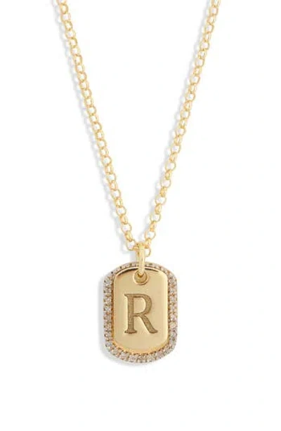 Meshmerise Diamond Initial Dog Tag Pendant Necklace In Yellow-r