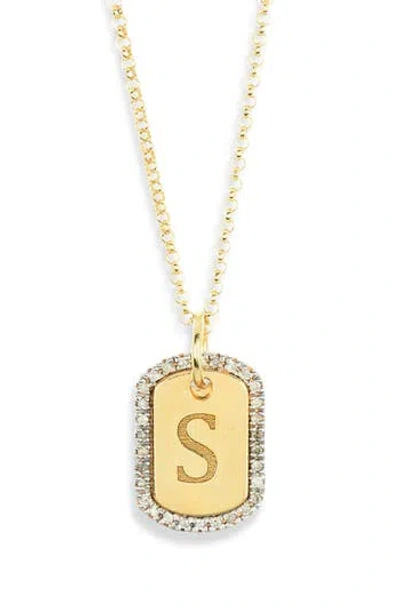 Meshmerise Diamond Initial Dog Tag Pendant Necklace In Yellow-s