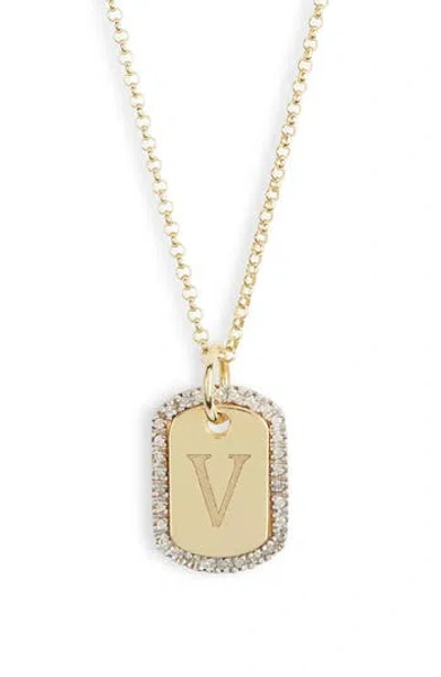 Meshmerise Diamond Initial Dog Tag Pendant Necklace In Yellow-v
