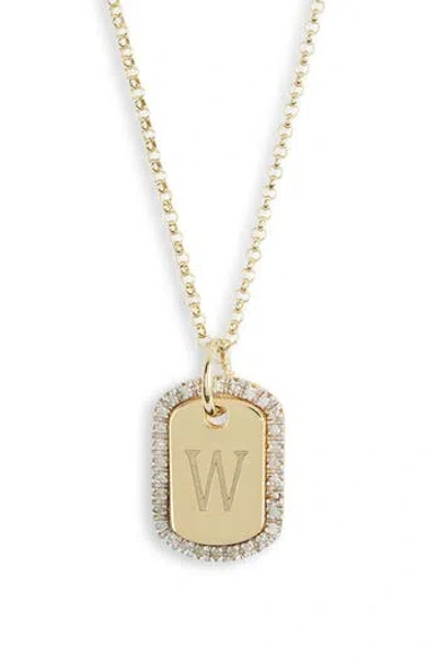 Meshmerise Diamond Initial Dog Tag Pendant Necklace In Yellow-w