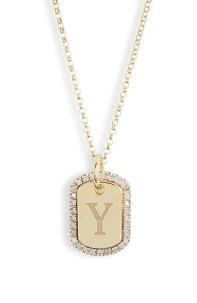 Meshmerise Diamond Initial Dog Tag Pendant Necklace In Yellow-y