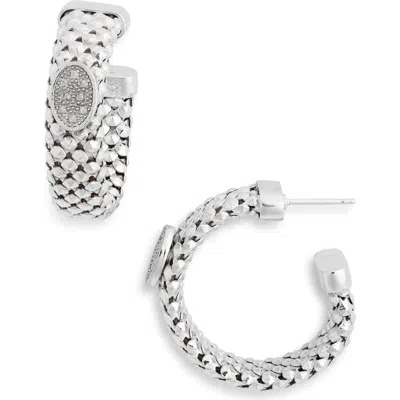 Meshmerise Diamond Oval Hoop Earrings In White Gold