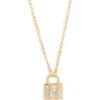Meshmerise Diamond Padlock Initial Pendant Necklace In Gold