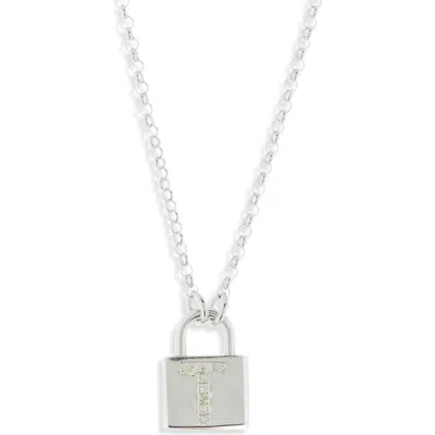 Meshmerise Diamond Padlock Initial Pendant Necklace In Silver