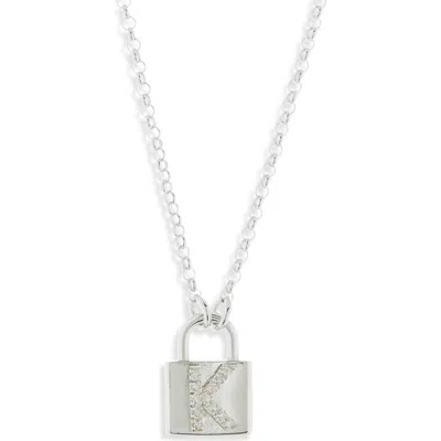 Meshmerise Diamond Padlock Initial Pendant Necklace In Silver