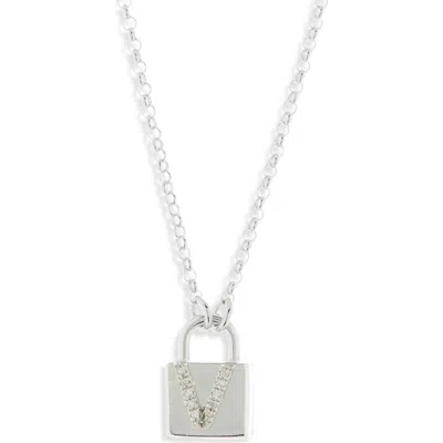 Meshmerise Diamond Padlock Initial Pendant Necklace In Silver