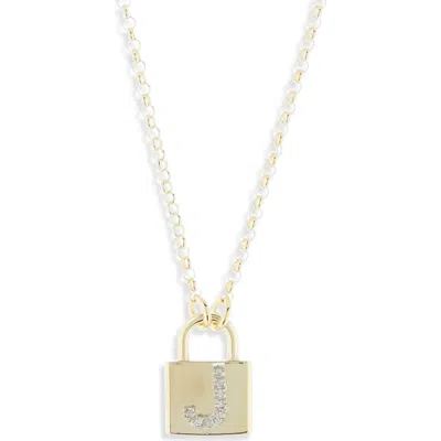 Meshmerise Diamond Padlock Initial Pendant Necklace In Metallic
