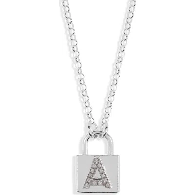 Meshmerise Diamond Padlock Initial Pendant Necklace In White-a