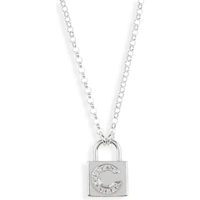 Meshmerise Diamond Padlock Initial Pendant Necklace In White-c