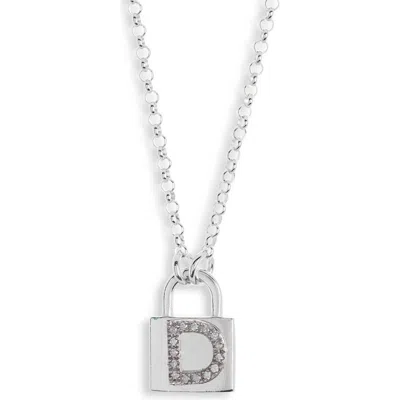 Meshmerise Diamond Padlock Initial Pendant Necklace In White-d