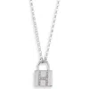 Meshmerise Diamond Padlock Initial Pendant Necklace In White-h