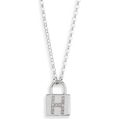 Meshmerise Diamond Padlock Initial Pendant Necklace In White-h