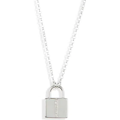 Meshmerise Diamond Padlock Initial Pendant Necklace In White-i