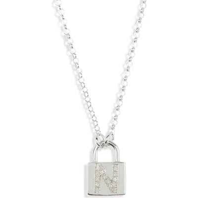 Meshmerise Diamond Padlock Initial Pendant Necklace In Metallic