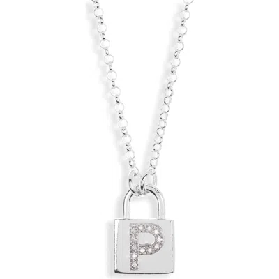 Meshmerise Diamond Padlock Initial Pendant Necklace In White-p